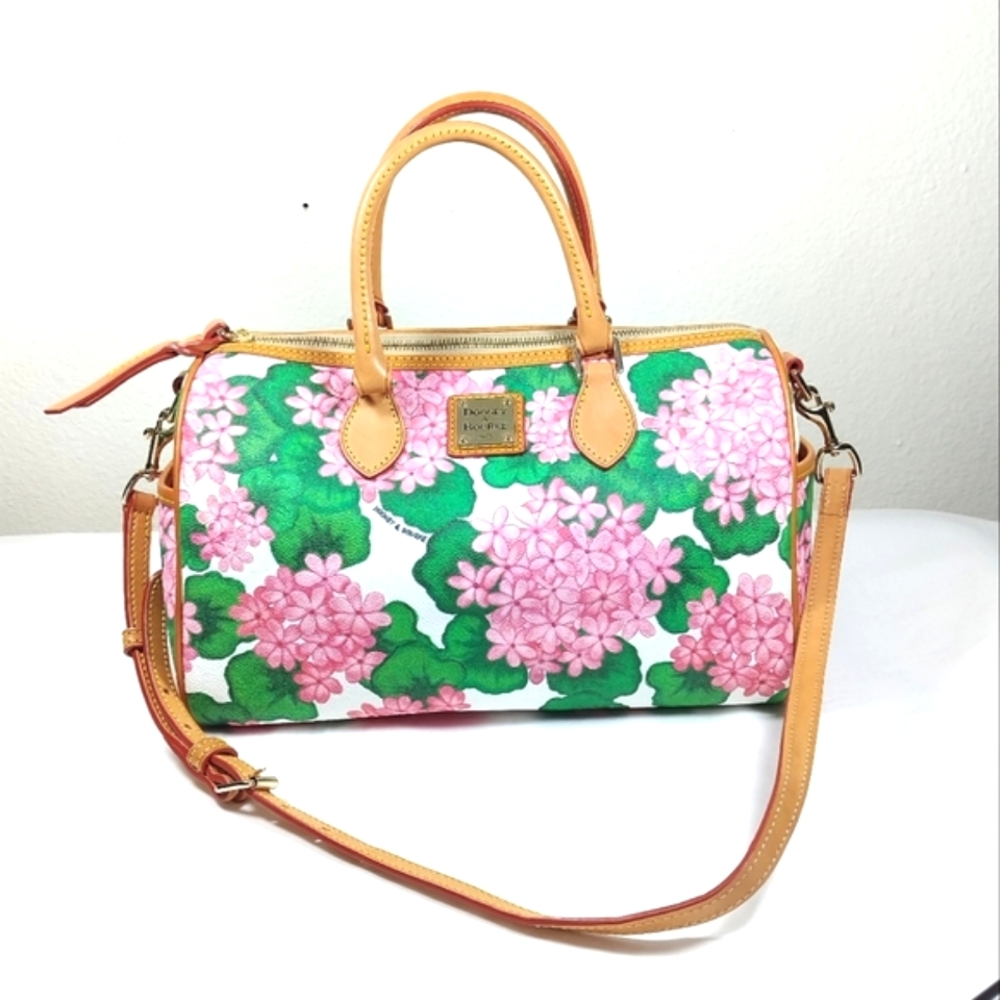 Dooney & Bourke Hydrangea Floral Print Satchel Bag Purse Handbag Flower Crossbod